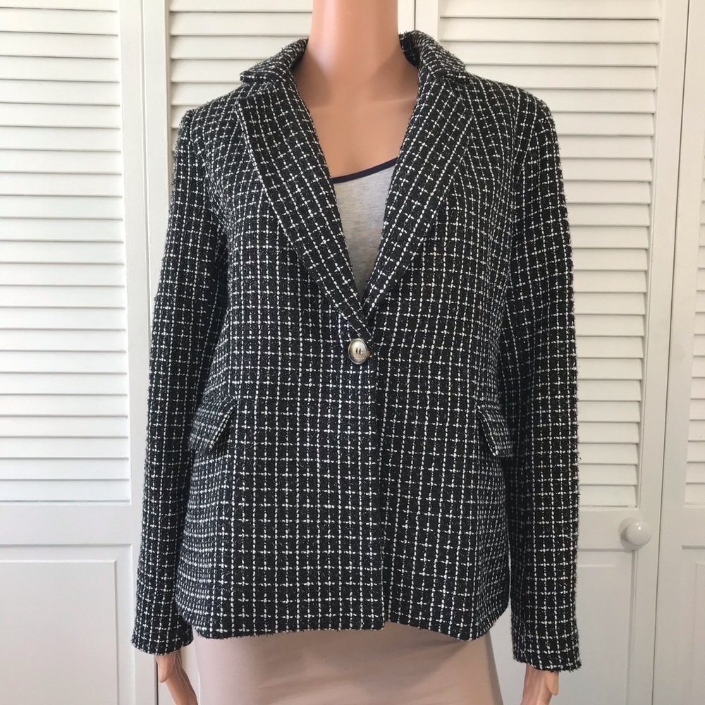 ANDREE By Unit Black White Plaid Sparkly Blazer Size Large